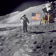 Moon landing and flag