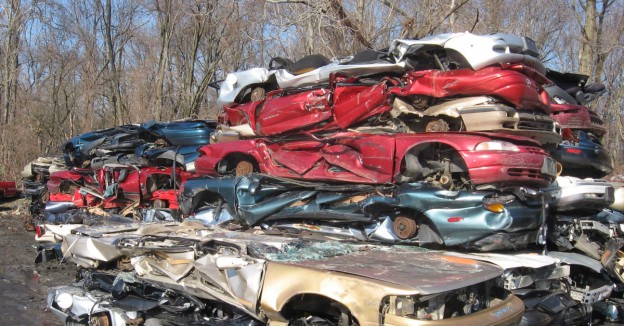 Auto scrapyard: cars crushed